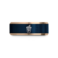 engraved rings for women – rose gold & blue tungsten iced coffee wedding band