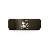tungsten band for men – gunmetal & black tungsten road cyclist wedding band