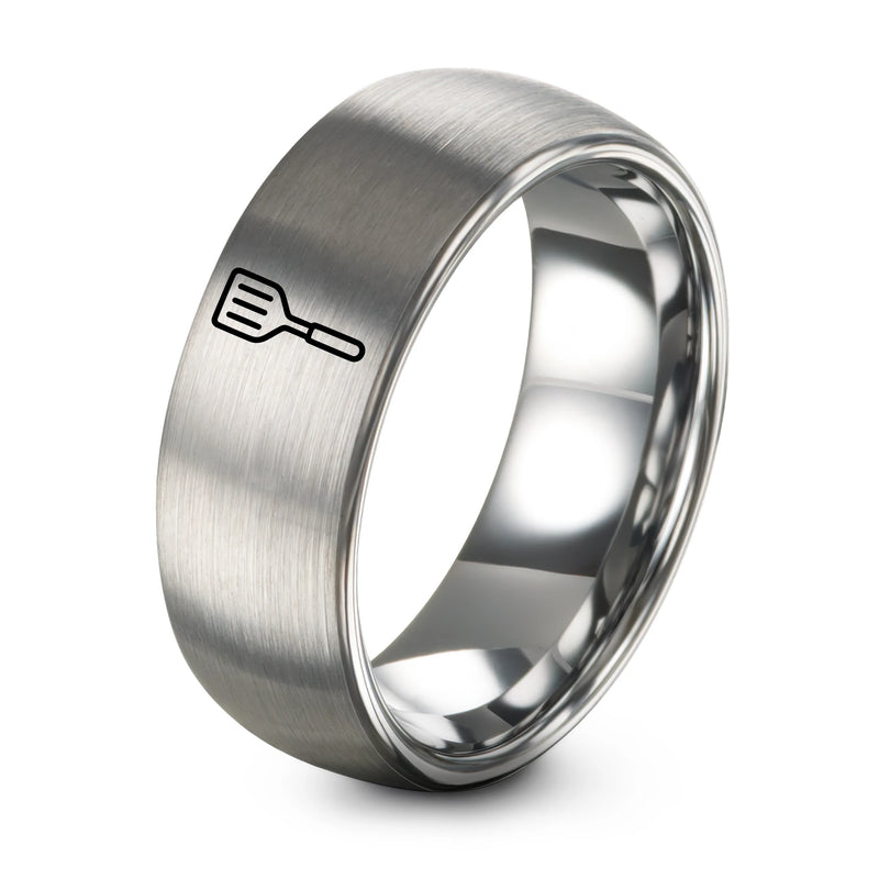 Grill Spatula – Tungsten Wedding Band, 8 mm, Grey Comfort-Fit Unisex