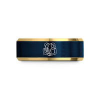 custom wedding ring sets – gold & blue tungsten nonbinary couple wedding band