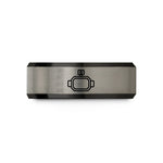 custom engraved rings – black & blue & silver tungsten camera mount wedding band