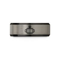 custom engraved rings – black & blue & silver tungsten camera mount wedding band