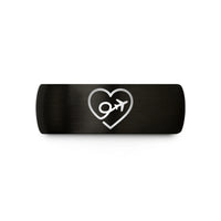 custom rings for couples – black & rose gold tungsten flight path heart wedding band