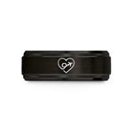 custom rings for couples – black & rose gold tungsten flight path heart wedding band