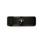 custom rings for partners – black tungsten ginkgo leaf wedding band