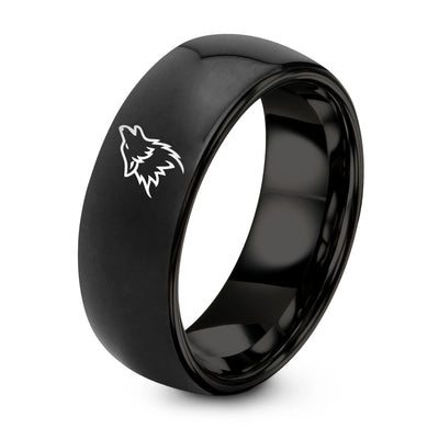 Howling Wolf – Tungsten Wedding Band, 8 mm, Black Comfort-Fit Unisex
