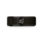 engraved couple rings – black tungsten howling wolf wedding band