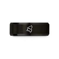 engraved couple rings – black tungsten howling wolf wedding band