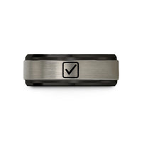 engraved rings for men – black & gray tungsten checkbox wedding band