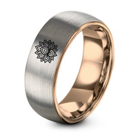 Personalized Gifts for Dad – rose gold & silver tungsten lotus mandala ring