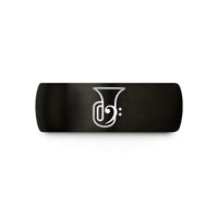 engraved rings for men – black & gold tungsten tuba clef wedding band