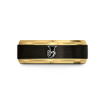 tungsten bands for dads – black & gold tungsten tuba clef wedding band