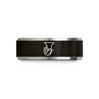 tungsten bands for dads – black & silver tungsten tuba clef wedding band