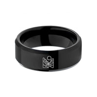 engraved rings for women – black tungsten canyon silhouette sun wedding band