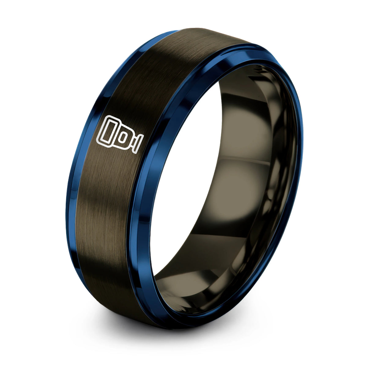 Personalized Gifts for Her – gunmetal & blue tungsten flash speedlight ring
