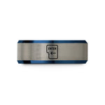 men's present rings ideas – blue & grey tungsten enter key wedding band