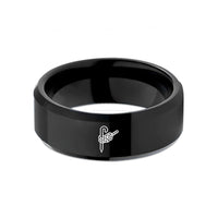 engraved bands for couples – black tungsten hitch stake wedding band