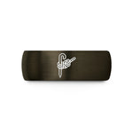 engraved bands for couples – gunmetal & black tungsten hitch stake wedding band