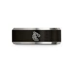 men’s comfort fit rings – black & gray tungsten horned dragon wedding band