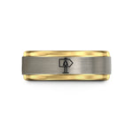 engraved rings for men – black & gold & grey tungsten signpost tree wedding band
