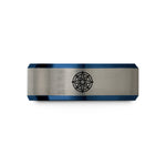 men’s tungsten wedding bands – blue & silver tungsten vintage compass rose wedding band
