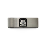 men’s engraved wedding ring – blue & gray tungsten dual screen handheld wedding band