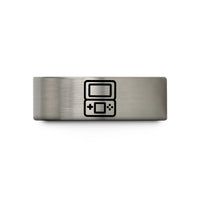 men’s engraved wedding ring – blue & gray tungsten dual screen handheld wedding band