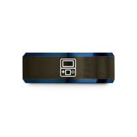 custom rings for him – gunmetal & blue tungsten dual screen handheld wedding band
