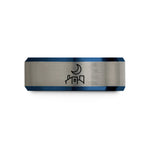custom rings for him – black & blue & grey tungsten rooftop moon wedding band
