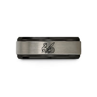 unique male jewelry presents – black & blue & silver tungsten surf caster wave wedding band