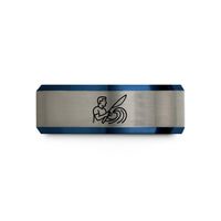unique male jewelry presents – black & blue & gray tungsten surf caster wave wedding band