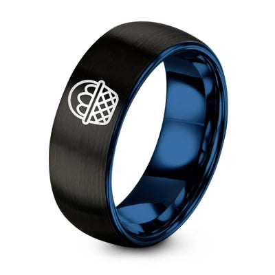 Basket Eggs – Tungsten Wedding Band, 8 mm, Blue, Black Comfort-Fit Unisex