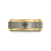 unique rings for women – black & gold & silver tungsten cross wings halo wedding band