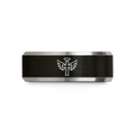 unique rings for women – black & grey tungsten cross wings halo wedding band