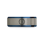 engraved rings for mom – black & blue & gray tungsten first quarter wedding band