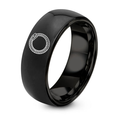 Ouroboros – Tungsten Wedding Band, 8 mm, Black Comfort-Fit Unisex