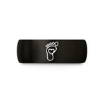 engraved band for couples – black & rose gold tungsten footprint trail heart wedding band