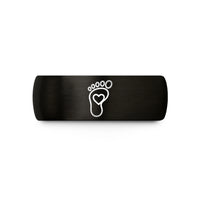 custom ring for her – black tungsten footprint trail heart wedding band