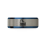 custom rings for couples – blue & grey tungsten roller skates wedding band