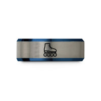 custom rings for couples – blue & grey tungsten roller skates wedding band