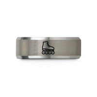 engraved jewelry for women – gray tungsten roller skates wedding band