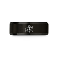 engraved rings for her – black tungsten dressage horse rider wedding band