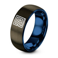 Personalized Gifts for Women Birthday – gunmetal & blue tungsten maze path ring
