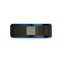 tungsten rings for her – gunmetal & blue tungsten maze path wedding band