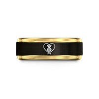 engraved bands for her – black & gold tungsten dna heart wedding band
