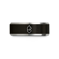 engraved rings for her – black & silver tungsten minimal cat heart wedding band