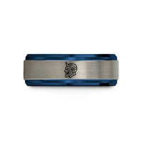 custom jewelry for her – black & blue & grey tungsten tech oni mask wedding band