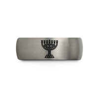custom pair wedding bands – black & gray tungsten menorah wedding band