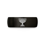 engraved rings for couples – black & rose gold tungsten menorah wedding band