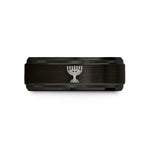 custom pair wedding bands – black & rose gold tungsten menorah wedding band